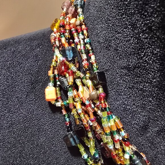 Women\'s Glass Seed Bead Multi Twelve Strand Braided Necklace with Lobster Clasp main image 3